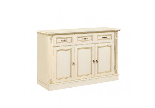 Комод 3х дверный Палермо Ваниль/Патина Золото со структрой дерева