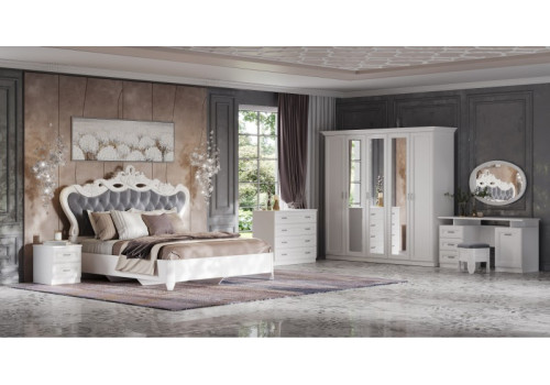 Туалетный стол Анет белый + зеркало + пуф