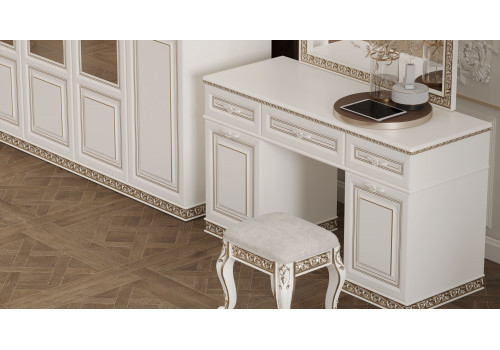 Туалетный стол Берта жемчуг + зеркало + пуф