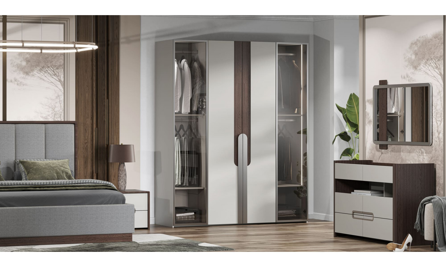 Спальня Диана Венге серый кашемир 4-ств 1,6м с комодом