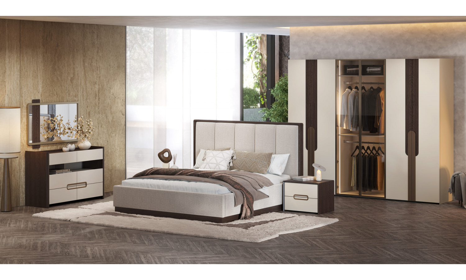 Спальня Диана Венге крем 6-ств 1,8м с комодом