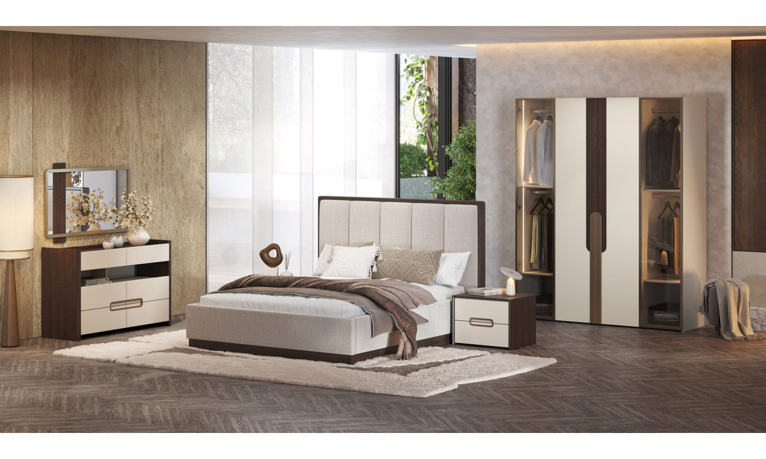 Спальня Диана Венге крем 4-ств 1,6м с комодом