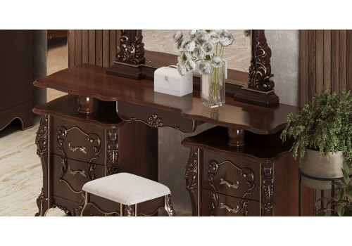 Туалетный стол Джоконда Люкс темный орех + зеркало + пуф