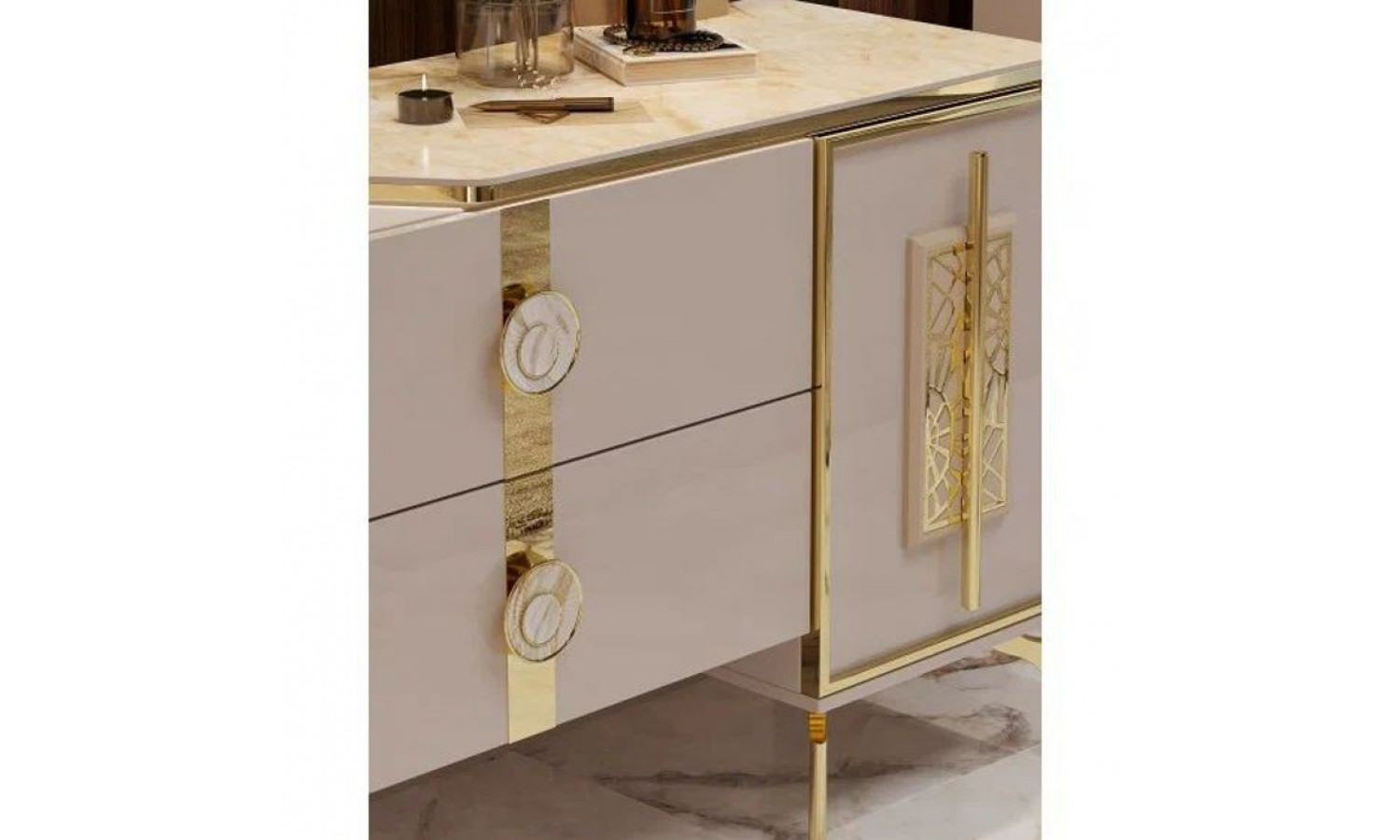 Туалетный стол Грация бежевый золото + зеркало + пуф коричневый