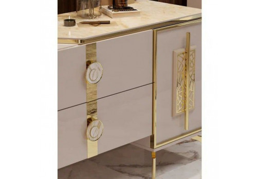 Туалетный стол Грация бежевый золото + зеркало + пуф коричневый