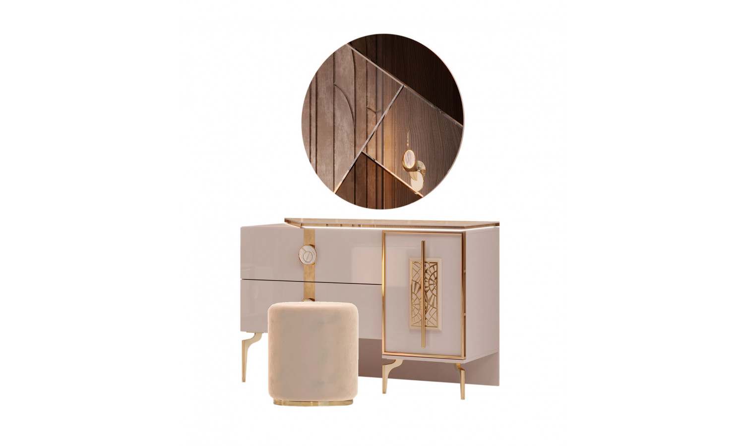 Туалетный стол Грация бежевый золото + зеркало + пуф