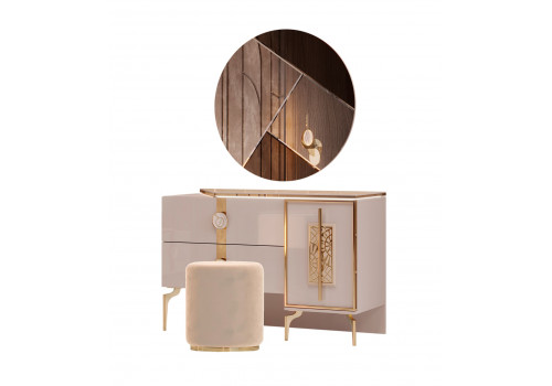 Туалетный стол Грация бежевый золото + зеркало + пуф