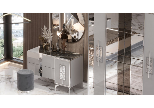 Туалетный стол Грация серый серебро + зеркало + пуф