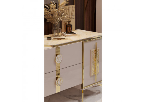 Туалетный стол Грация бежевый золото + зеркало + пуф