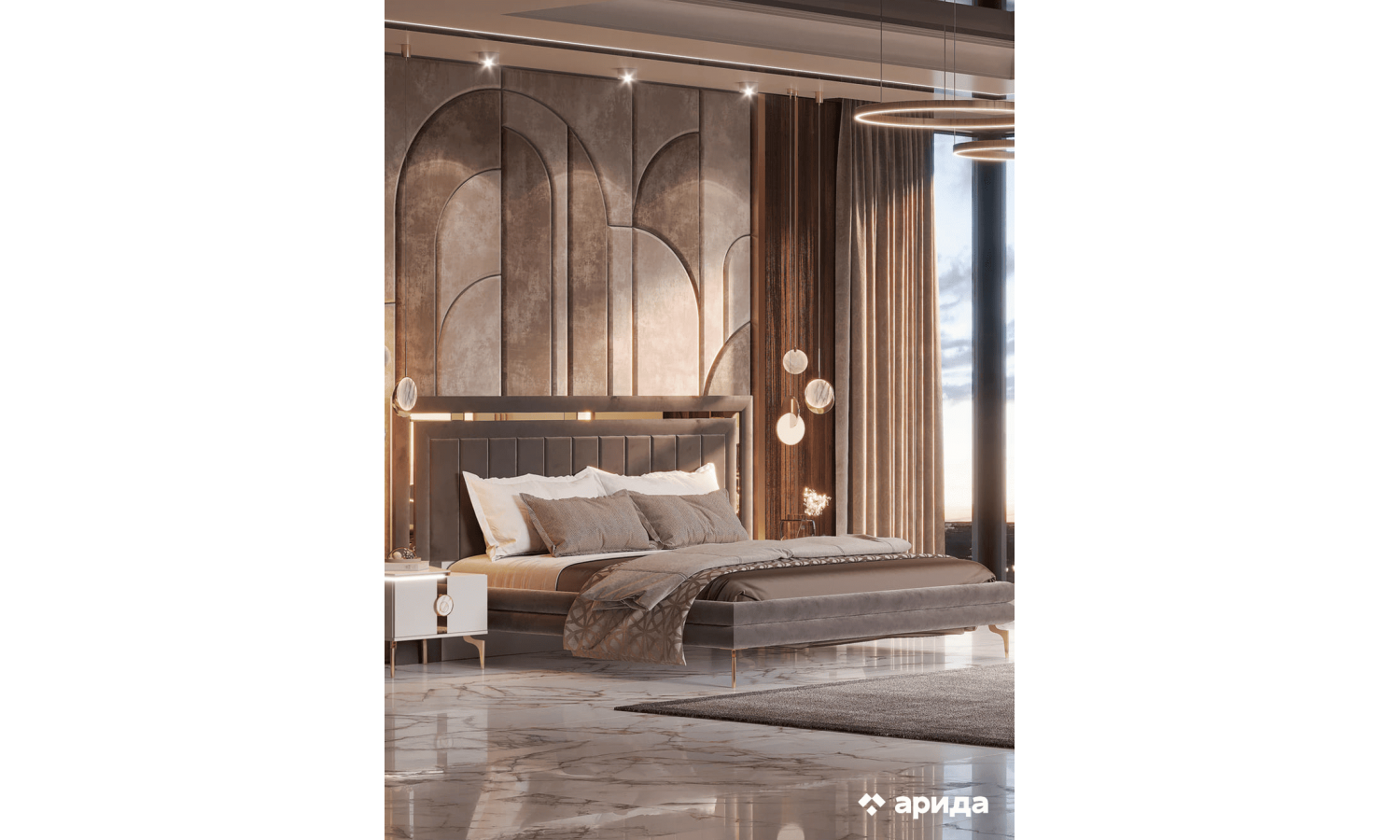 Кровать Грация бежевый золото, коричневый 160х200