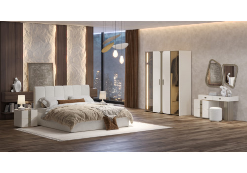 Спальня Леонардо Крем, Шенилл-букле молочный 4-ств 1,6м с малым изголовьем