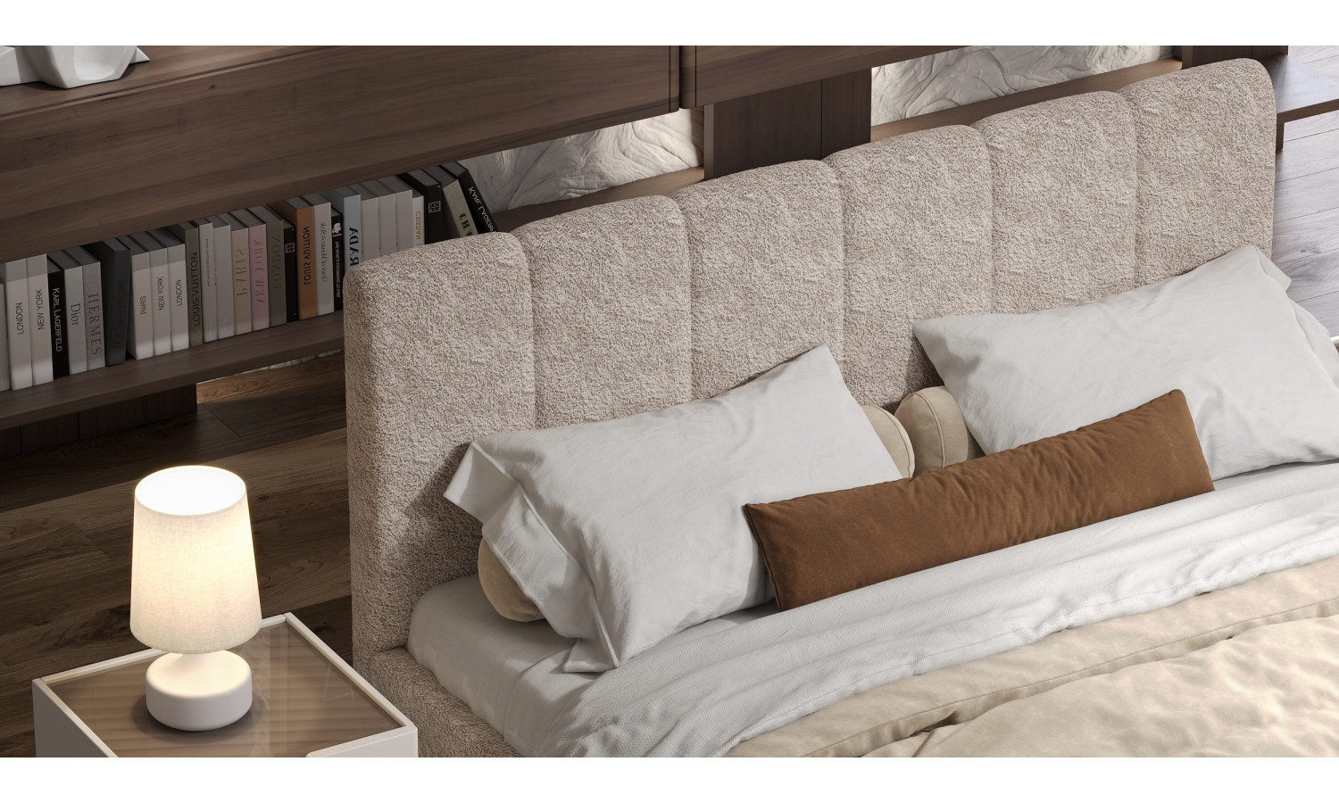 Спальня Леонардо Крем, Шенилл-букле бежевый 4-ств 1,6м с малым изголовьем