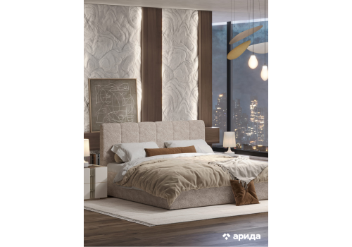 Кровать Леонардо Шенилл-букле бежевый 160х200 с малым изголовьем