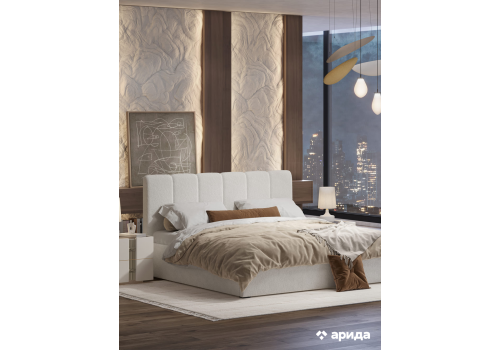 Кровать Леонардо Шенилл-букле бежевый 180х200 с малым изголовьем