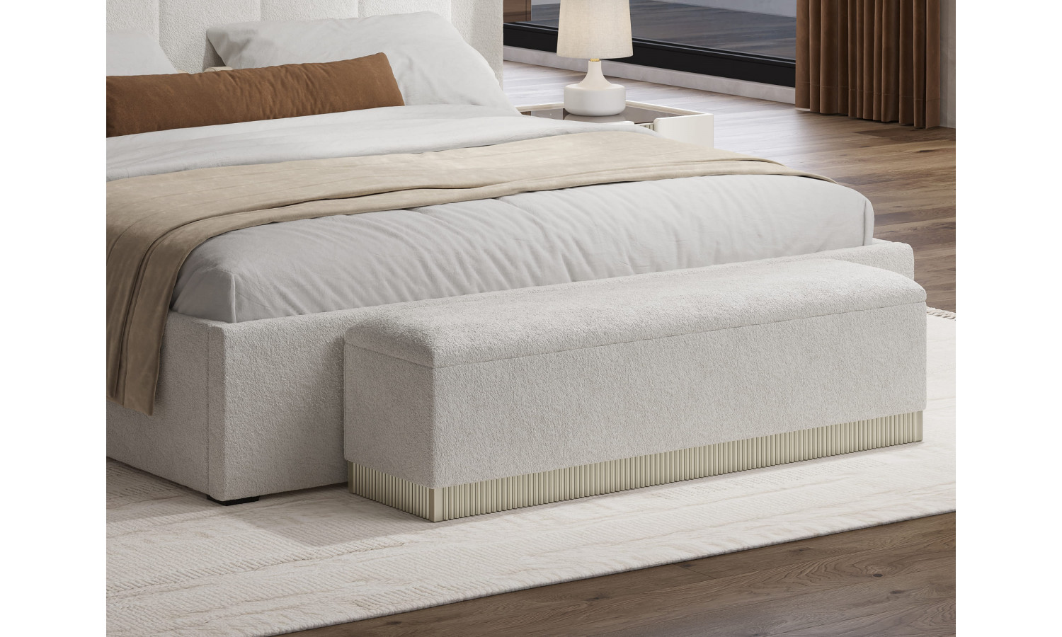 Банкетка к кровати Леонардо крем, шенилл-букле молочный