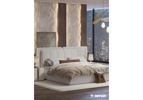 Кровать Леонардо Шенилл-букле молочный 160х200 с малым и большим изголовьем