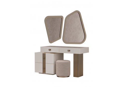 Туалетный стол Леонардо Крем, Шенилл-букле бежевый + зеркало + пуф
