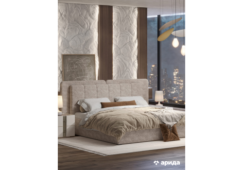 Кровать Леонардо Шенилл-букле бежевый 180х200 с малым и большим изголовьем