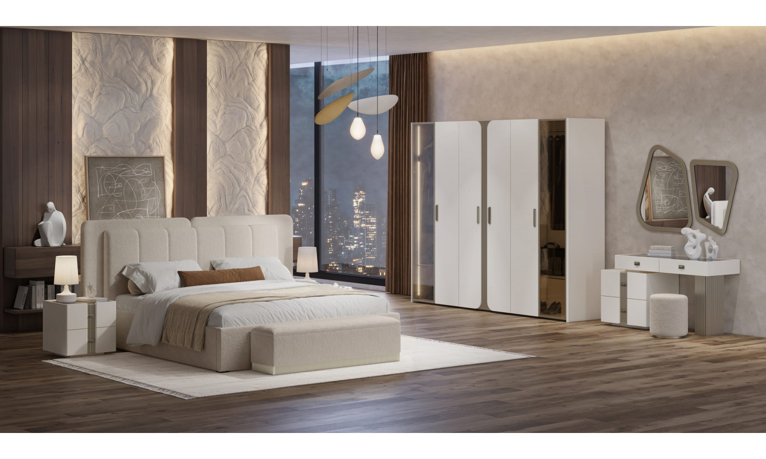 Банкетка к кровати Леонардо крем, шенилл-букле бежевый