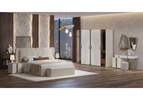 Банкетка к кровати Леонардо крем, шенилл-букле бежевый