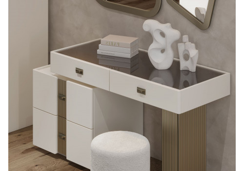 Туалетный стол Леонардо крем золото + зеркало + пуф