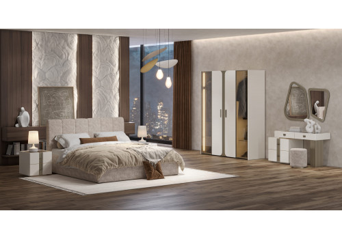 Спальня Леонардо Крем, Шенилл-букле бежевый 4-ств 1,6м с малым изголовьем