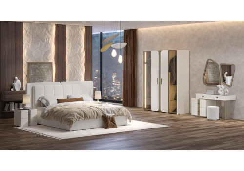 Спальня Леонардо Крем, Шенилл-букле молочный 4-ств 1,6м с малым и большим изголовьем