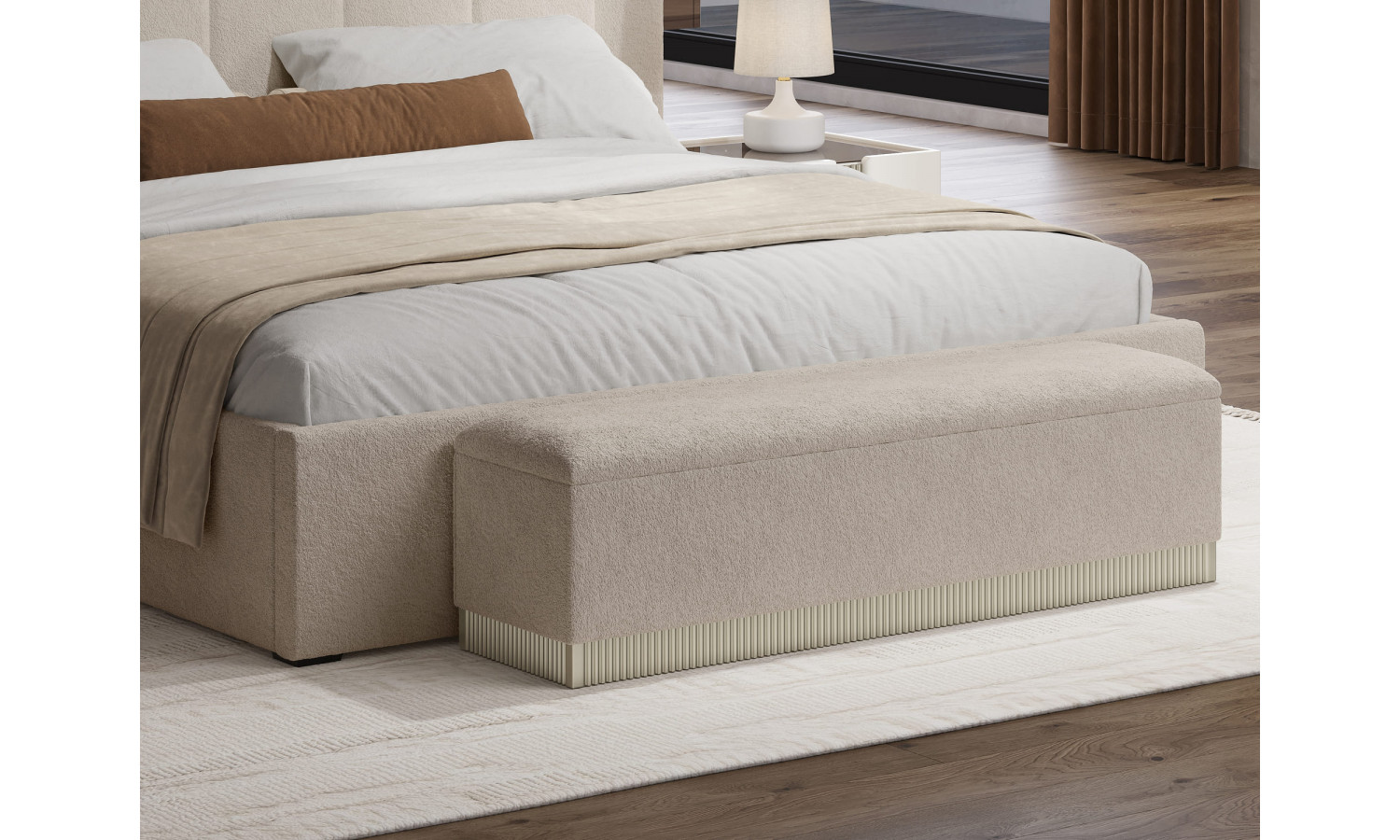 Банкетка к кровати Леонардо крем, шенилл-букле бежевый