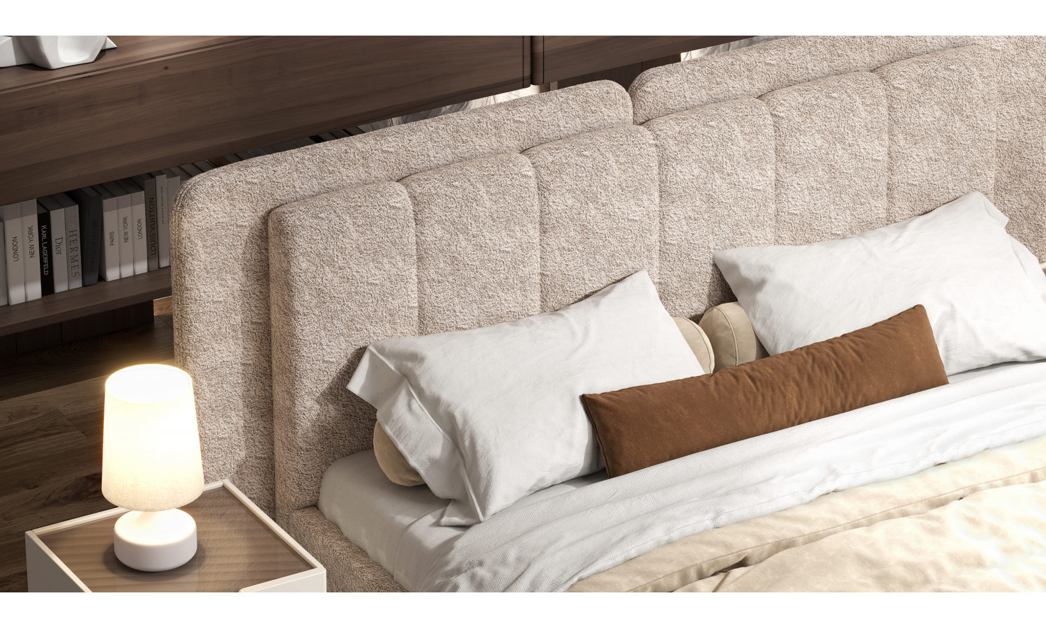 Спальня Леонардо Крем, Шенилл-букле бежевый 4-ств 1,6м с малым и большим изголовьем