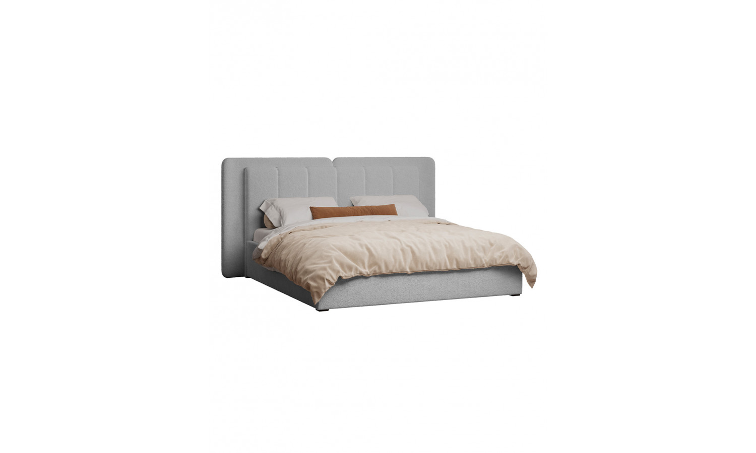 Кровать Леонардо Шенилл-букле серый 180х200 с малым и большим изголовьем