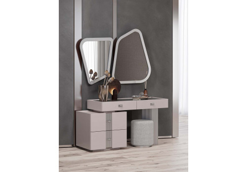 Туалетный стол Леонардо Серый кашемир, Шенилл-букле серый + зеркало + пуф