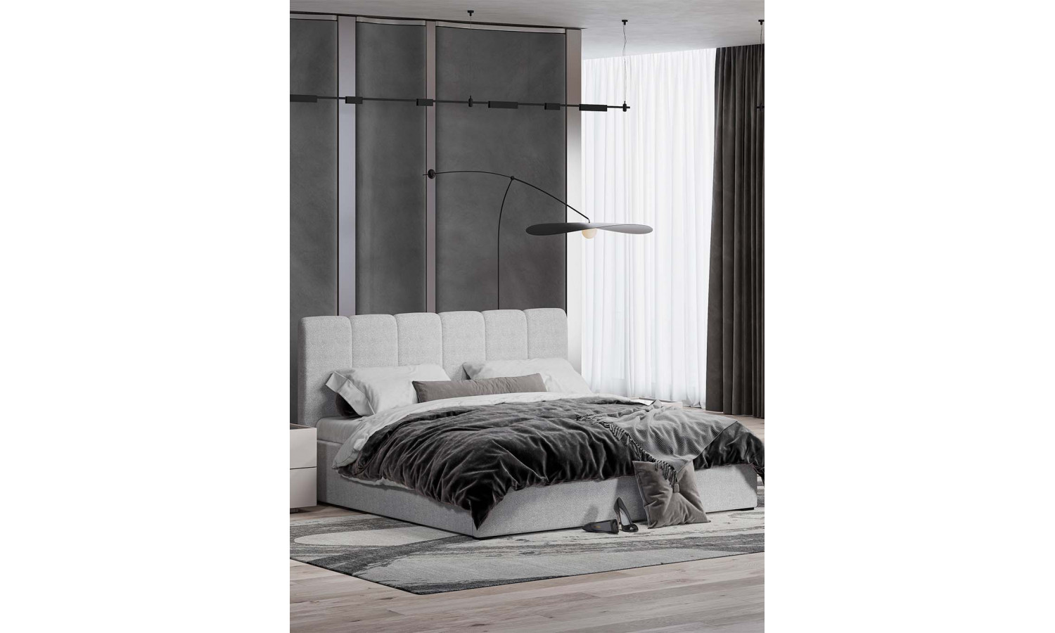 Кровать Леонардо Шенилл-букле серый 180х200 с малым изголовьем