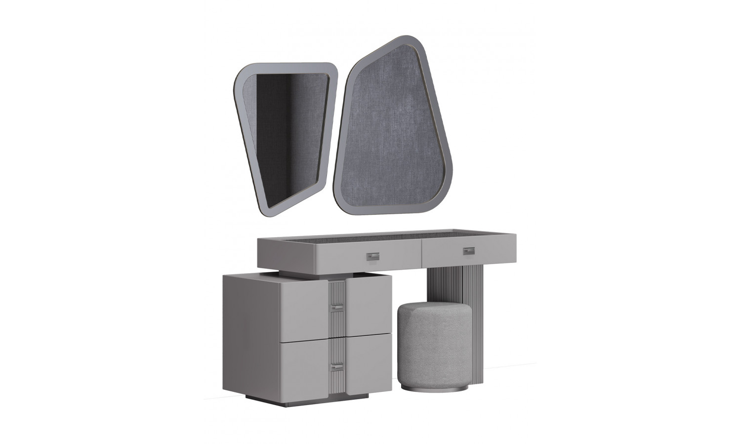 Туалетный стол Леонардо Серый кашемир, Шенилл-букле серый + зеркало + пуф