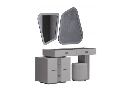 Туалетный стол Леонардо Серый кашемир, Шенилл-букле серый + зеркало + пуф