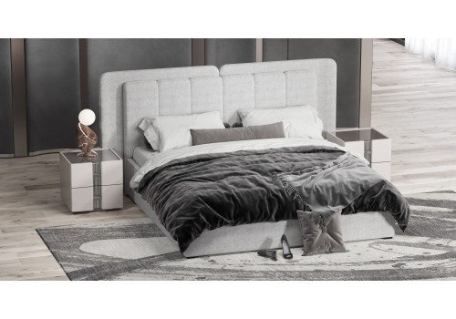 Спальня Леонардо Серый кашемир, Шенилл-букле серый 6-ств 1,8м с малым и большим изголовьем