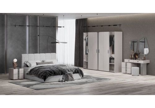 Спальня Леонардо Серый кашемир, Шенилл-букле серый 6-ств 1,8м с малым изголовьем