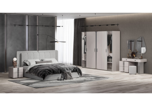 Спальня Леонардо Серый кашемир, Шенилл-букле серый 6-ств 1,8м с малым и большим изголовьем