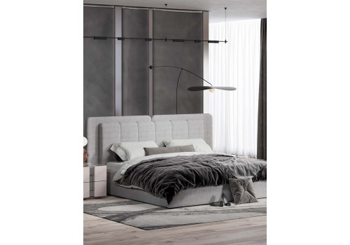 Кровать Леонардо Шенилл-букле серый 180х200 с малым и большим изголовьем