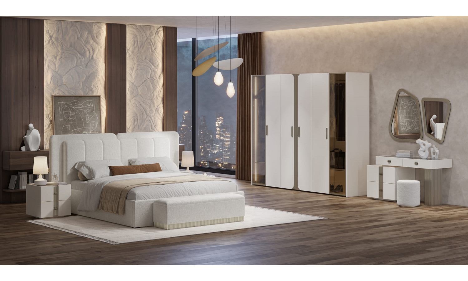 Банкетка к кровати Леонардо крем, шенилл-букле молочный