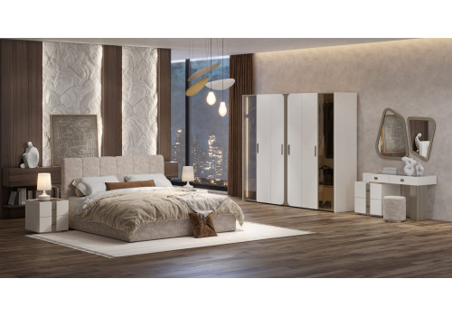 Спальня Леонардо Крем, Шенилл-букле бежевый 6-ств 1,8м с малым изголовьем