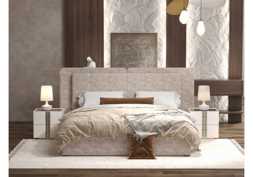 Спальня Леонардо Крем, Шенилл-букле бежевый 4-ств 1,6м с малым и большим изголовьем