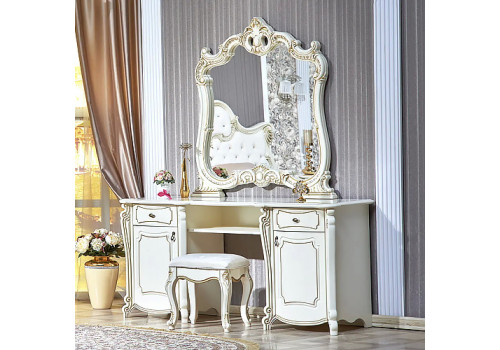 Туалетный стол Лорена крем + зеркало + пуф 