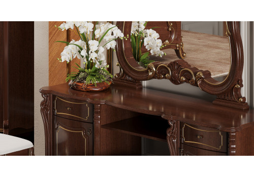 Туалетный стол Лорена темный орех + зеркало + пуф