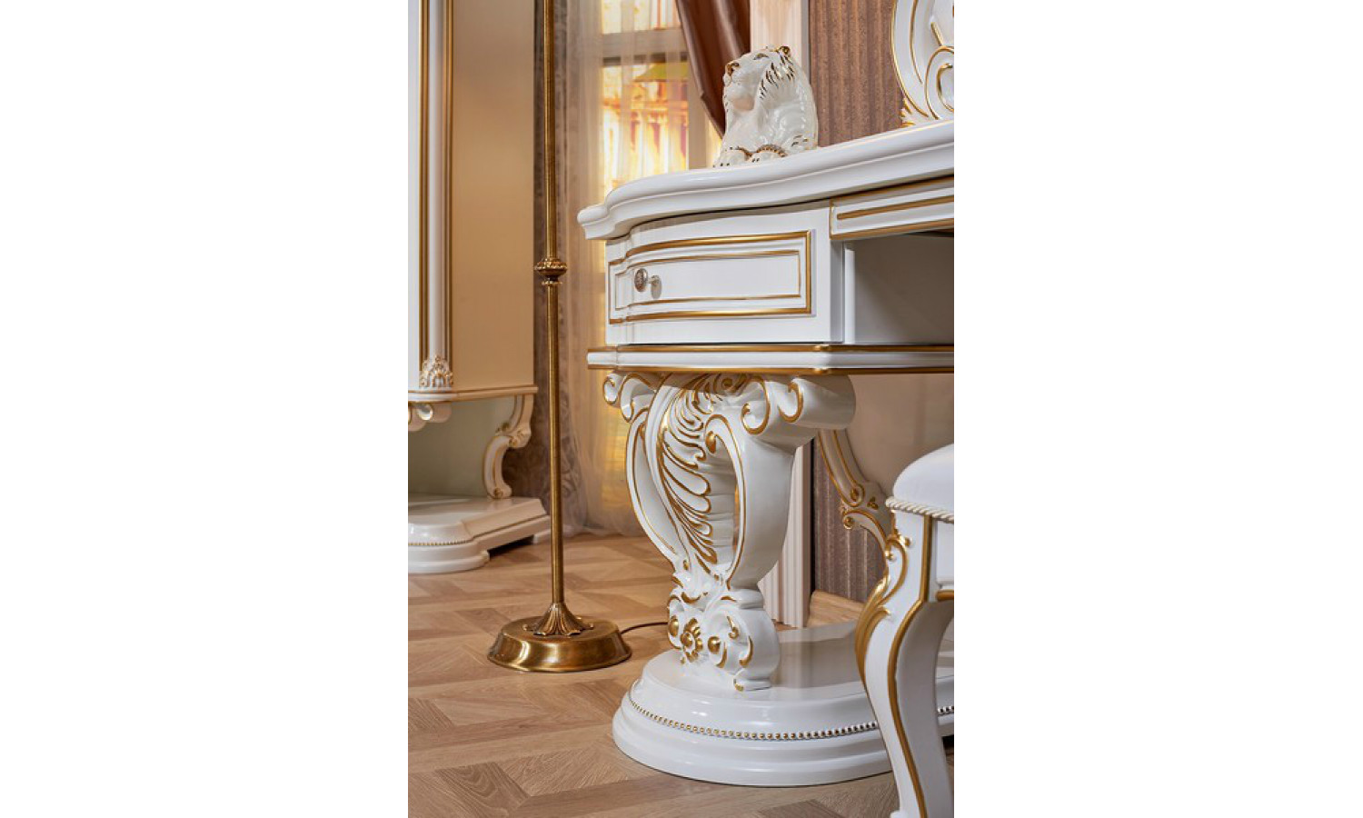 Туалетный стол Марелла белый золото + зеркало + пуф 