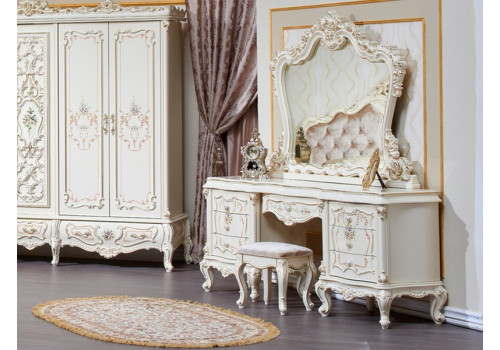 Туалетный стол Шанель крем + зеркало + пуф 