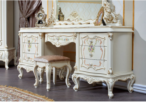 Туалетный стол Шанель крем + зеркало + пуф 