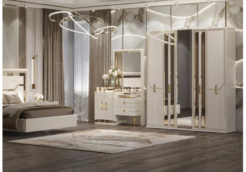 Туалетный стол Стефани крем золото с зеркалом