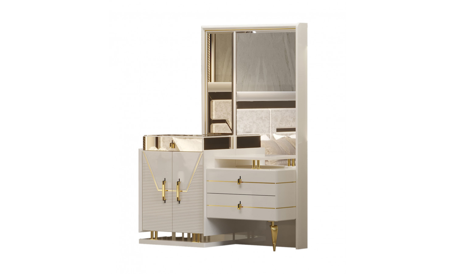 Туалетный стол Стефани крем золото с зеркалом