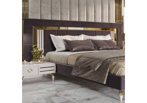 Кровать Тиффани крем золото 180х200 велюр серо-бежевый