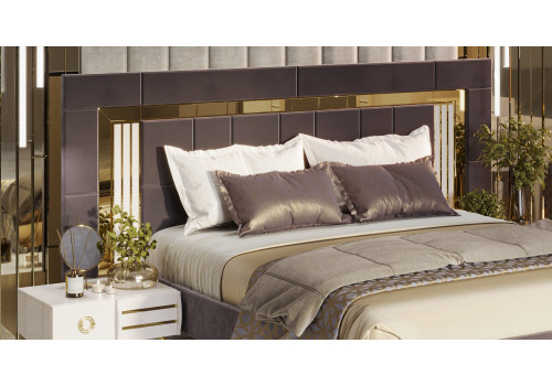 Кровать Тиффани крем золото 180х200 велюр серо-бежевый